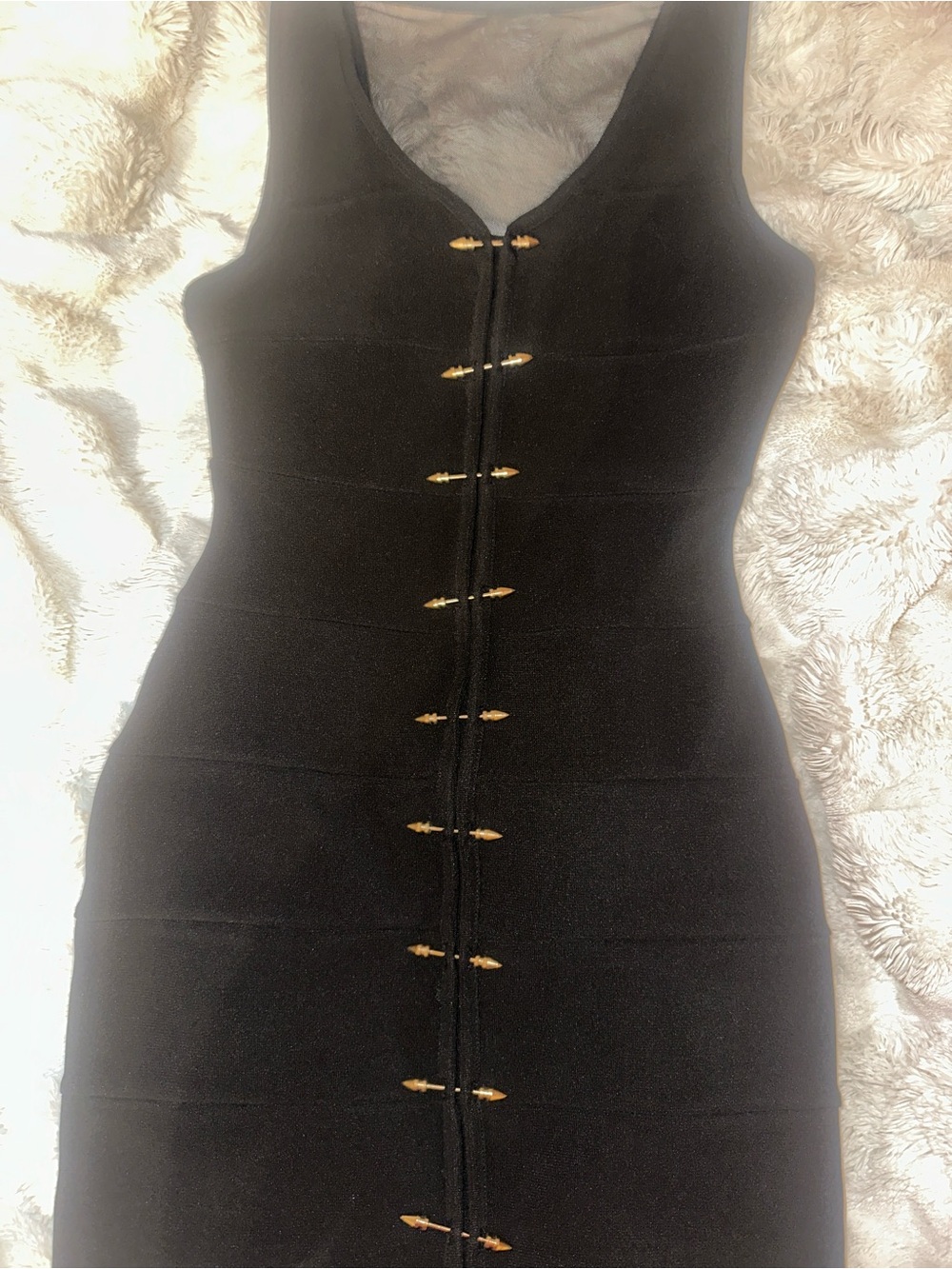 Charlotte Russe Black Sleeveless Bodycon Dress with Gold Accents